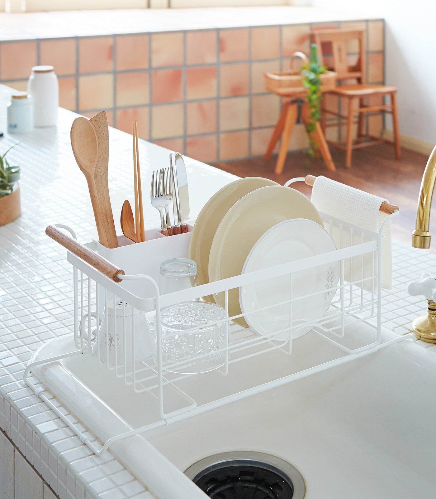 plant dish drying rack Tosca Over-the-Sink Dish Drainer Rack Yamazaki Home