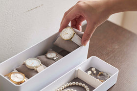 White Stacking Watch and Accessory Case opened with removable watch cushion view 24