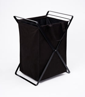 Side view of large Laundry Hamper with Cotton Liner by Yamazaki Home in black on a white background. view 20