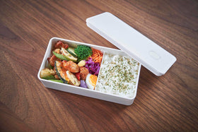 Aerial view of white Vacuum-Sealing Bento Box holding food by Yamazaki Home. view 16