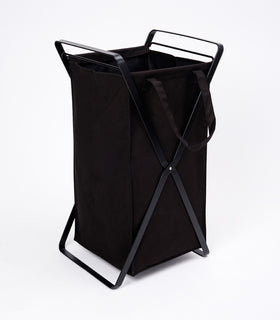 Side view of small Laundry Hamper with Cotton Liner by Yamazaki Home in black on a white background. view 8