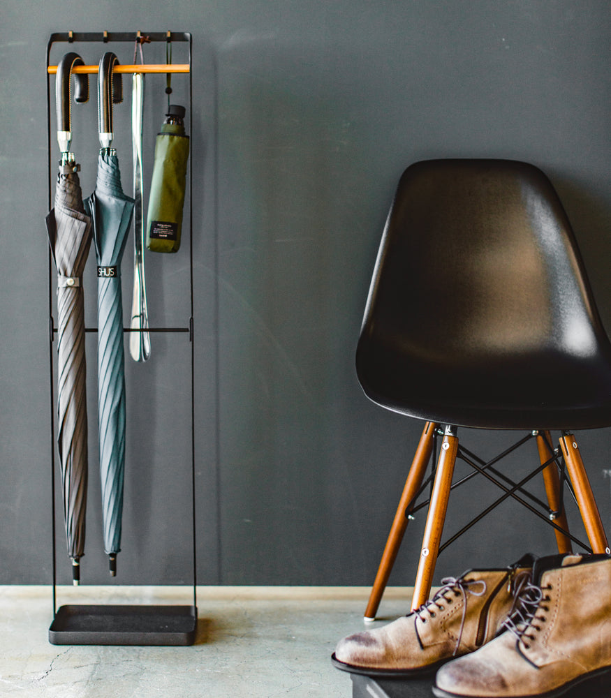 View 7 - Black Rolling Shoe Rack in bedroom by Yamazaki home.