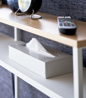 Close up of a tissue box on white Yamazaki Home Long Console Table - Shelf view 23