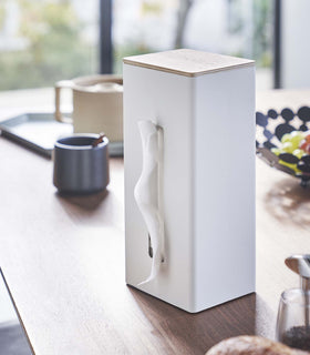 White Yamazaki Two-Sided Tissue Case on a kitchen table view 2