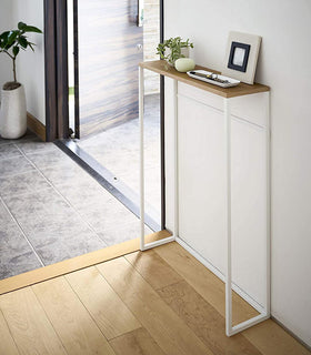 Yamazaki Home Narrow Entryway Console Table in the entryway.  view 3