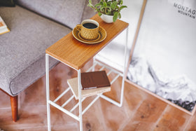 Aerial view of white End Table holding coffee cup, plant, and books by Yamazaki Home. view 5