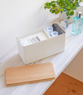 White Countertop Organizer holding items with lid off on counter by Yamazaki Home. view 5
