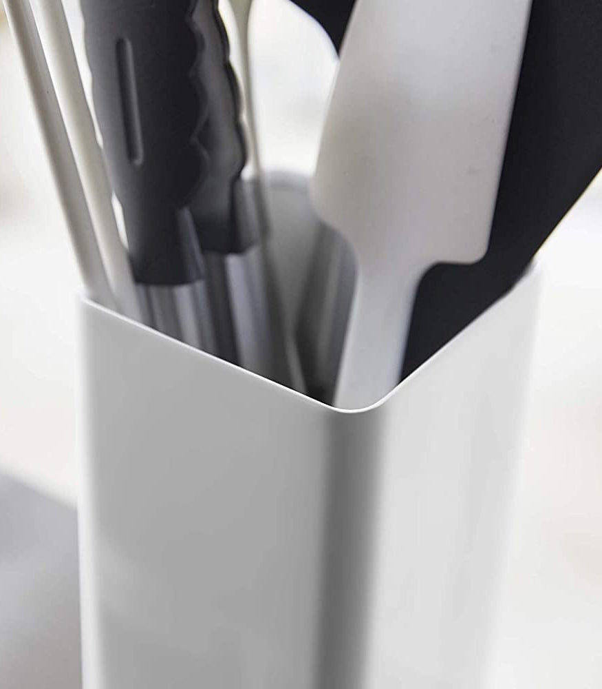 View 5 - Close up view of white Utensil Holder holding cooking utensils by Yamazaki Home.