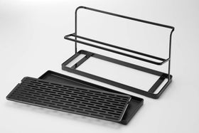 Black Countertop Bottle Drying Rack disassembled on white background by Yamazaki Home. view 14