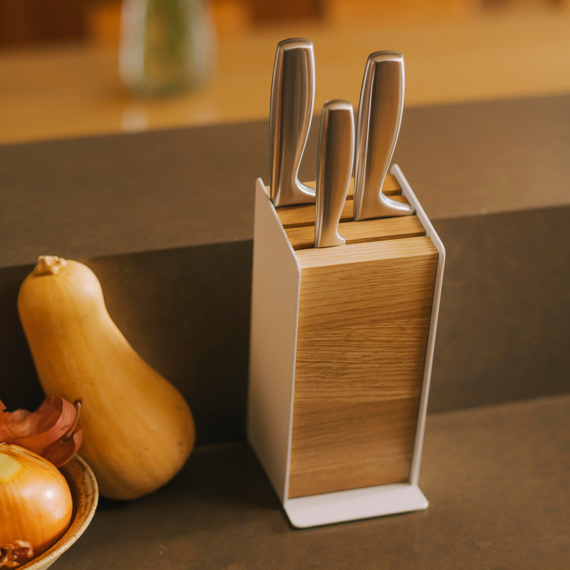 Apto Slot Knife Block - Steel + Wood