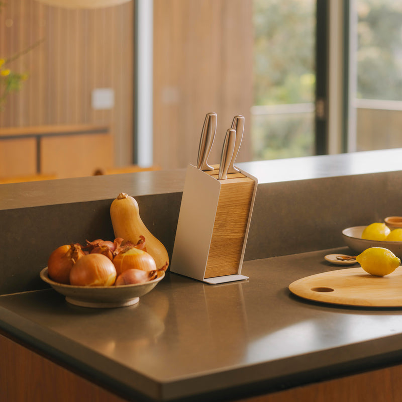 Apto Slot Knife Block - Steel + Wood