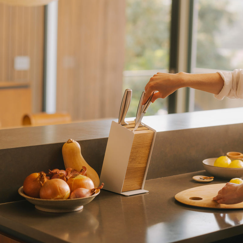 Apto Slot Knife Block - Steel + Wood
