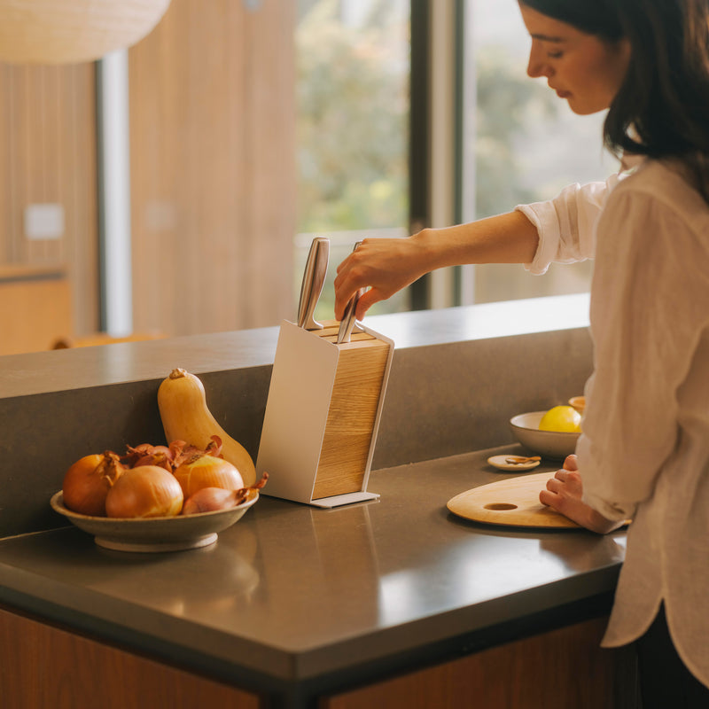 Apto Slot Knife Block - Steel + Wood