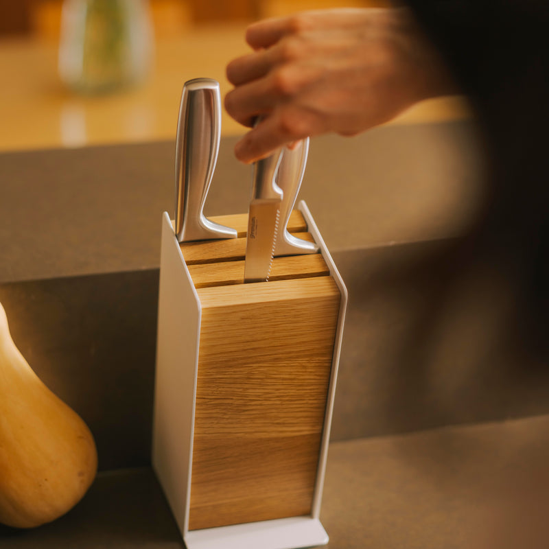 Apto Slot Knife Block - Steel + Wood