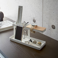 Yamazaki Home white desk organizer on the desk