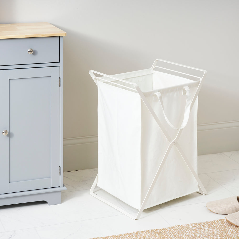 View 20 - Laundry Hamper with Cotton Liner - Two Sizes - Steel + Cotton