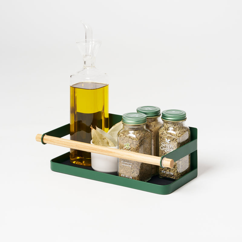 Magnetic Storage Caddy - Forest Green with props on the white background