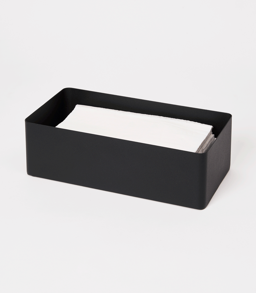 View 7 - Product GIF showing Round Black Tissue Case using tissue papers.