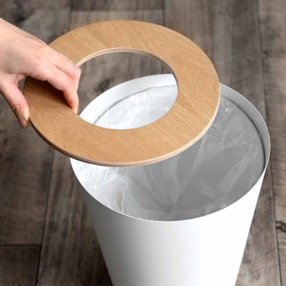 Trash Can - Round - Steel + Wood - Yamazaki Home
