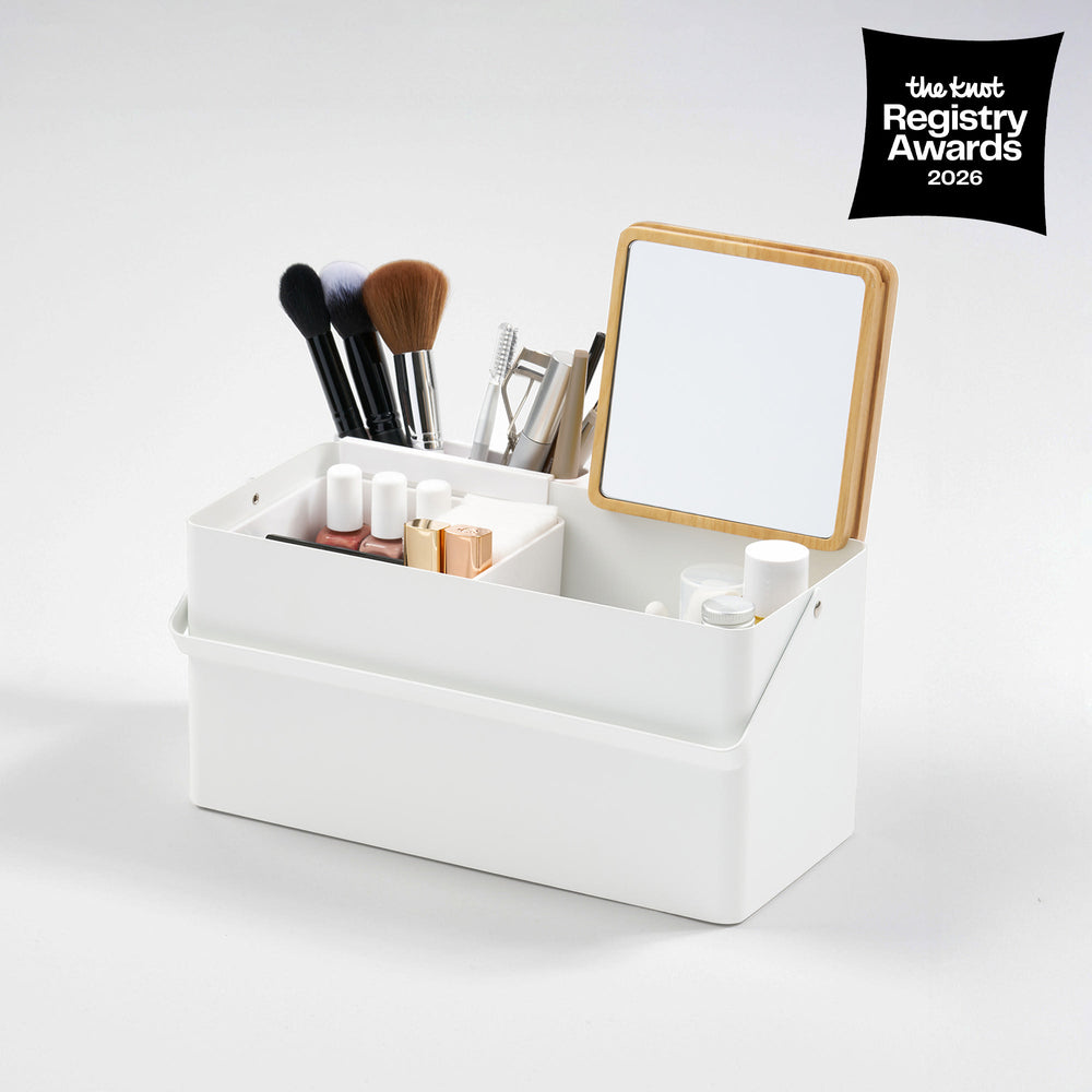 Makeup Organizer with Mirror - Steel + Wood
