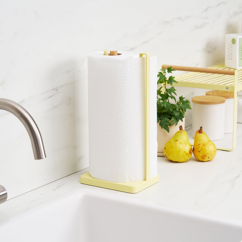 Paper Towel Holder - Steel + Wood - Yellow Pear