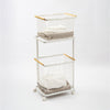 Rolling Laundry Cart + Wire Baskets (38" H) - Steel + Wood with towel props on a white background