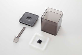 Disassembled black Vacuum-Sealing Food Container w. Spoon on white background by Yamazaki Home. view 13