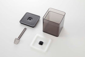 Disassembled black Vacuum-Sealing Food Container w. Spoon on white background by Yamazaki Home. view 14