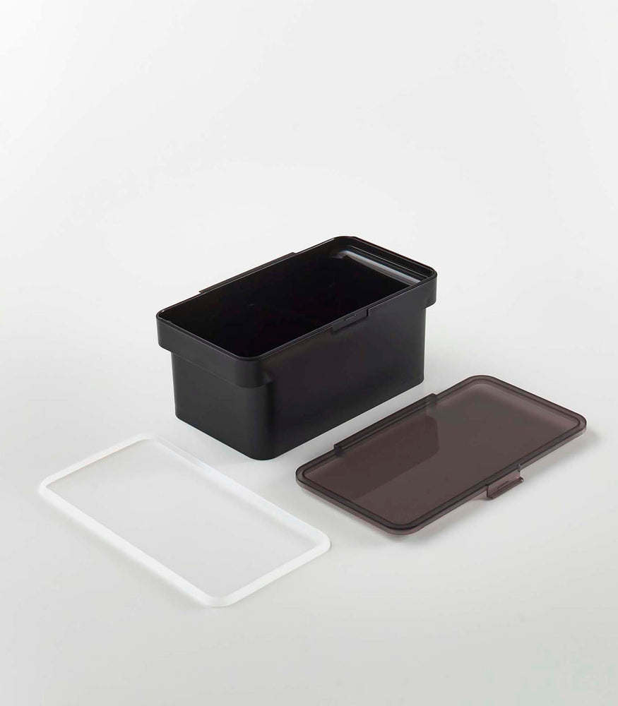 View 14 - Black Airtight Food Storage Container disassembled on white background by Yamazaki Home.