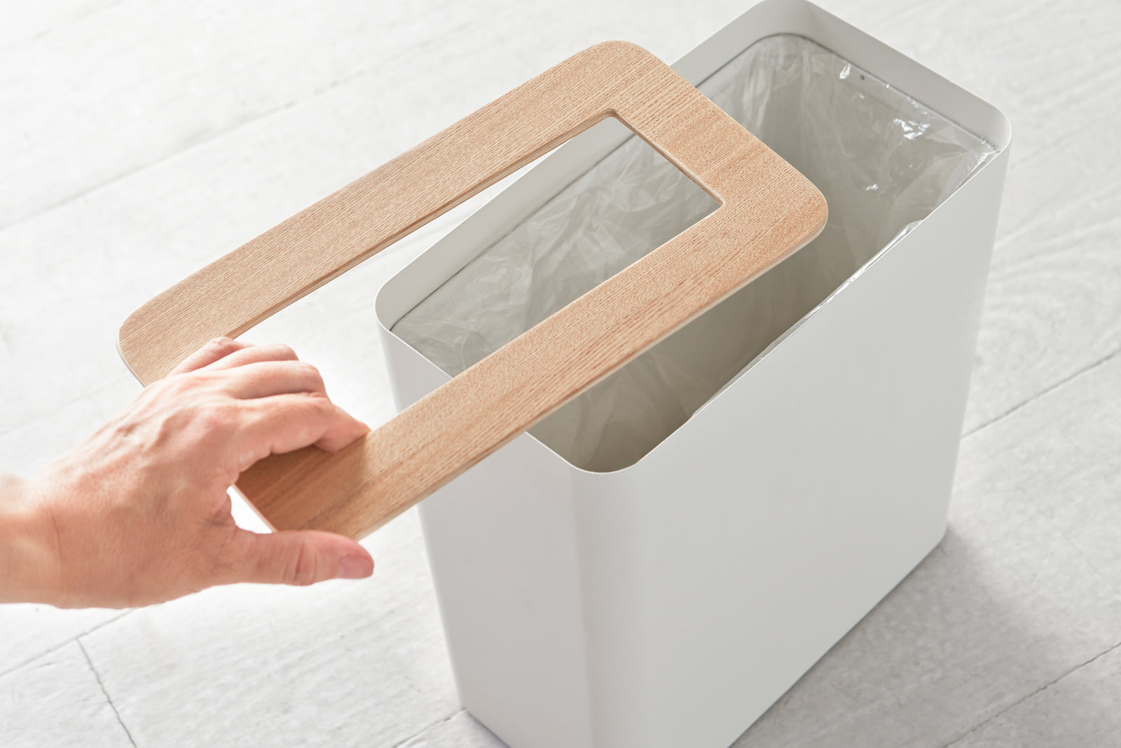 Trash Can - Rectangle - Steel + Wood - Yamazaki Home