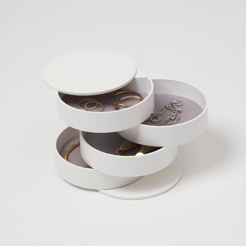 Yamazaki Home Stacked Jewelry Organizer - Two Styles with props, set against a white background.