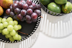 Aerial view of black Fruit Basket holding fruit on white background by Yamazaki Home. view 2