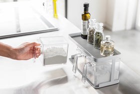 Aerial view of white Pantry Organizer holding cooking and baking ingredients in kitchen by Yamazaki Home. view 4