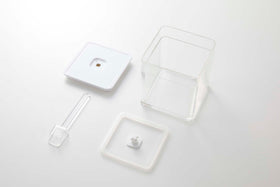 Disassembled white Vacuum-Sealing Food Container w. Spoon on white background by Yamazaki Home. view 7