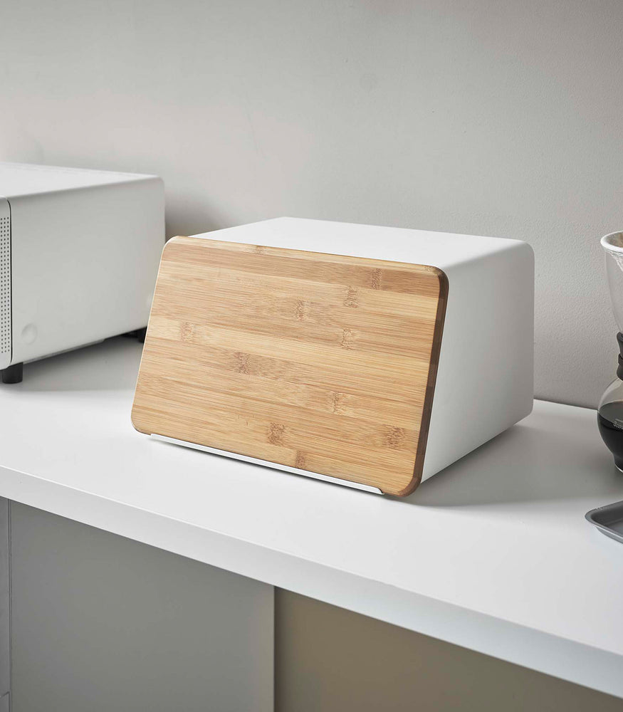 View 3 - White Yamazaki Bread Box with Cutting Board Lid