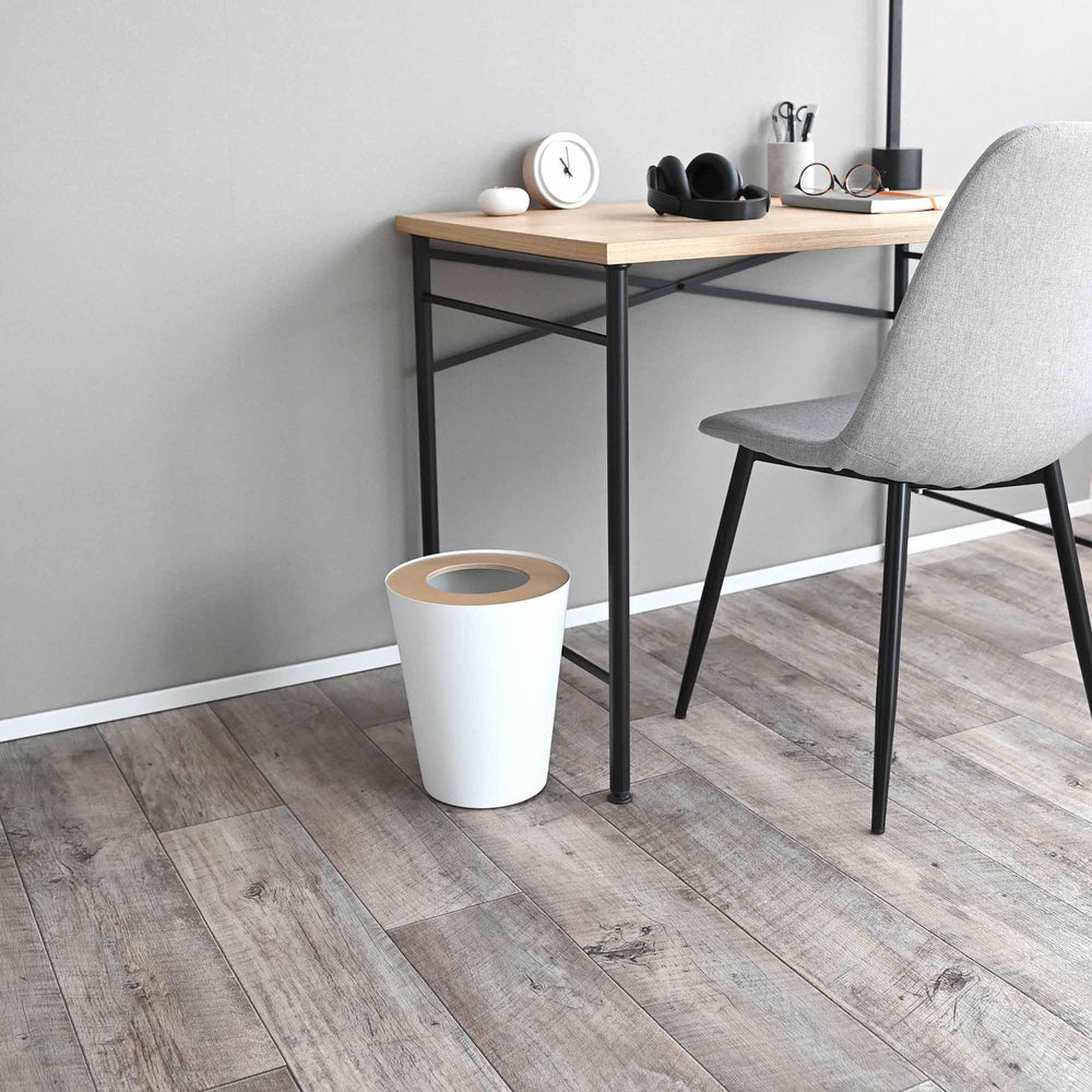 Trash Can - Round - Steel + Wood - Yamazaki Home