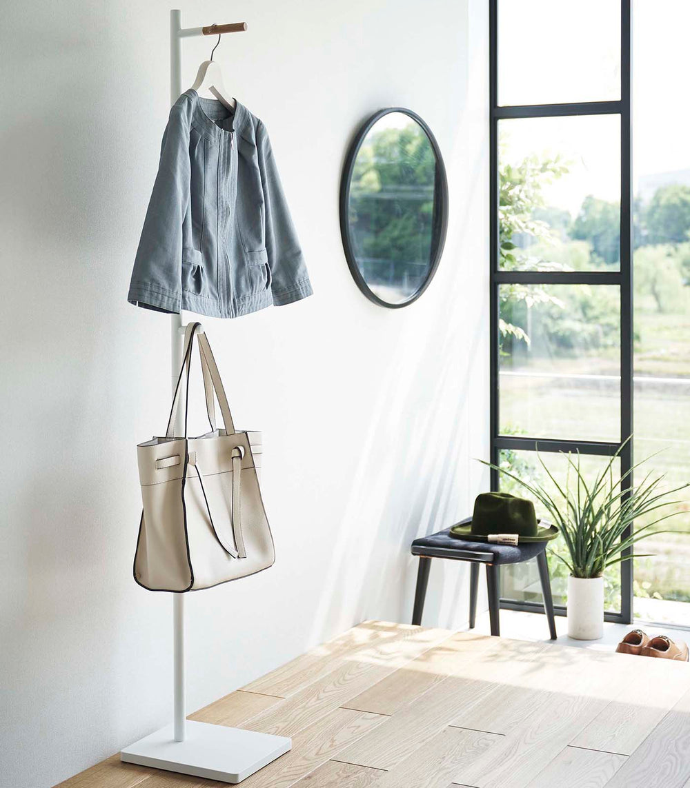 Coat Rack H) Steel Wood Yamazaki Home - Main Image