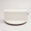 Gif of Open-Back Countertop Storage Rack in white by Yamazaki Home showing the storage is opened and closed in sequence with a white background.