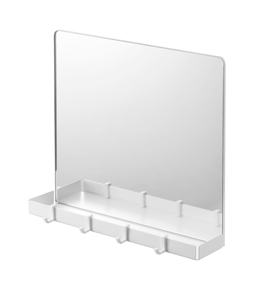 View 1 - Magnetic Mirror with Storage Rack on a blank background.