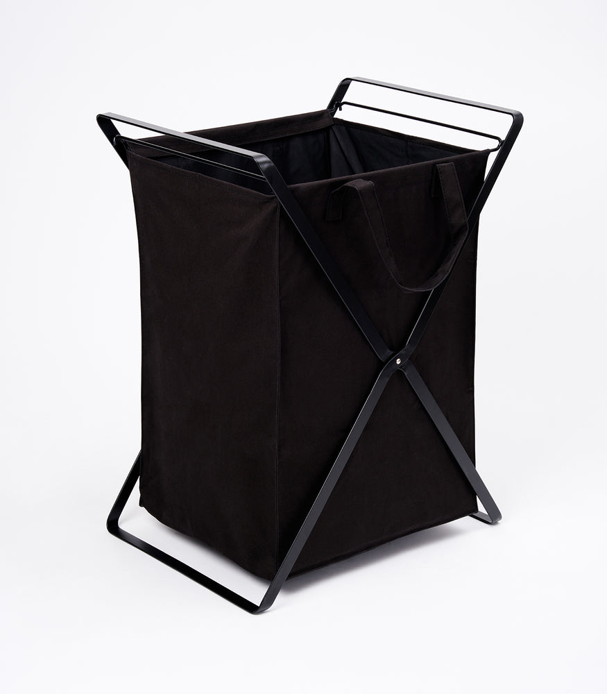 View 26 - Side view of large Laundry Hamper with Cotton Liner by Yamazaki Home in black on a white background.