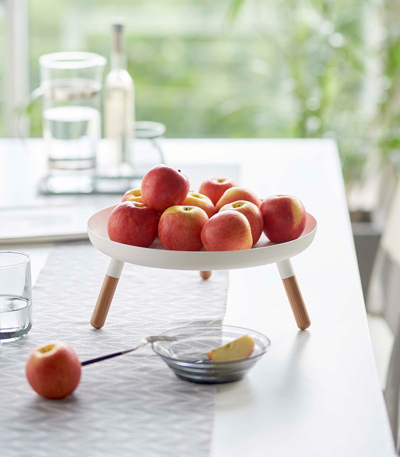 White Yamazaki Countertop Pedestal Tray with apples on top