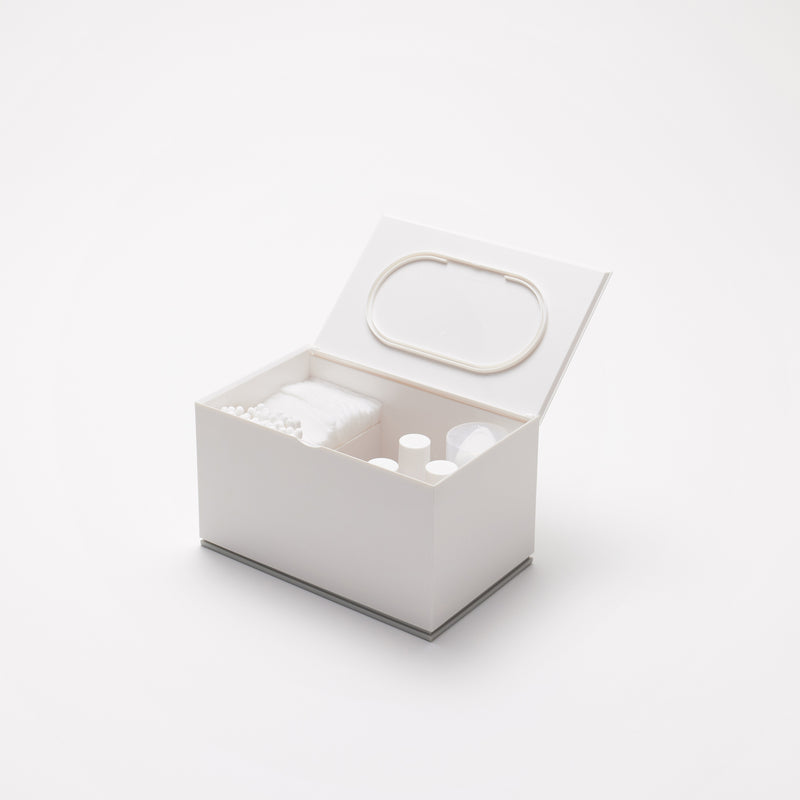 Yamazaki Home Skincare Organizer with props, set against a white background.