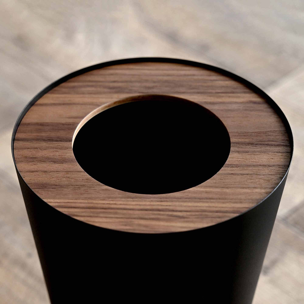Trash Can - Round - Steel + Wood - Yamazaki Home