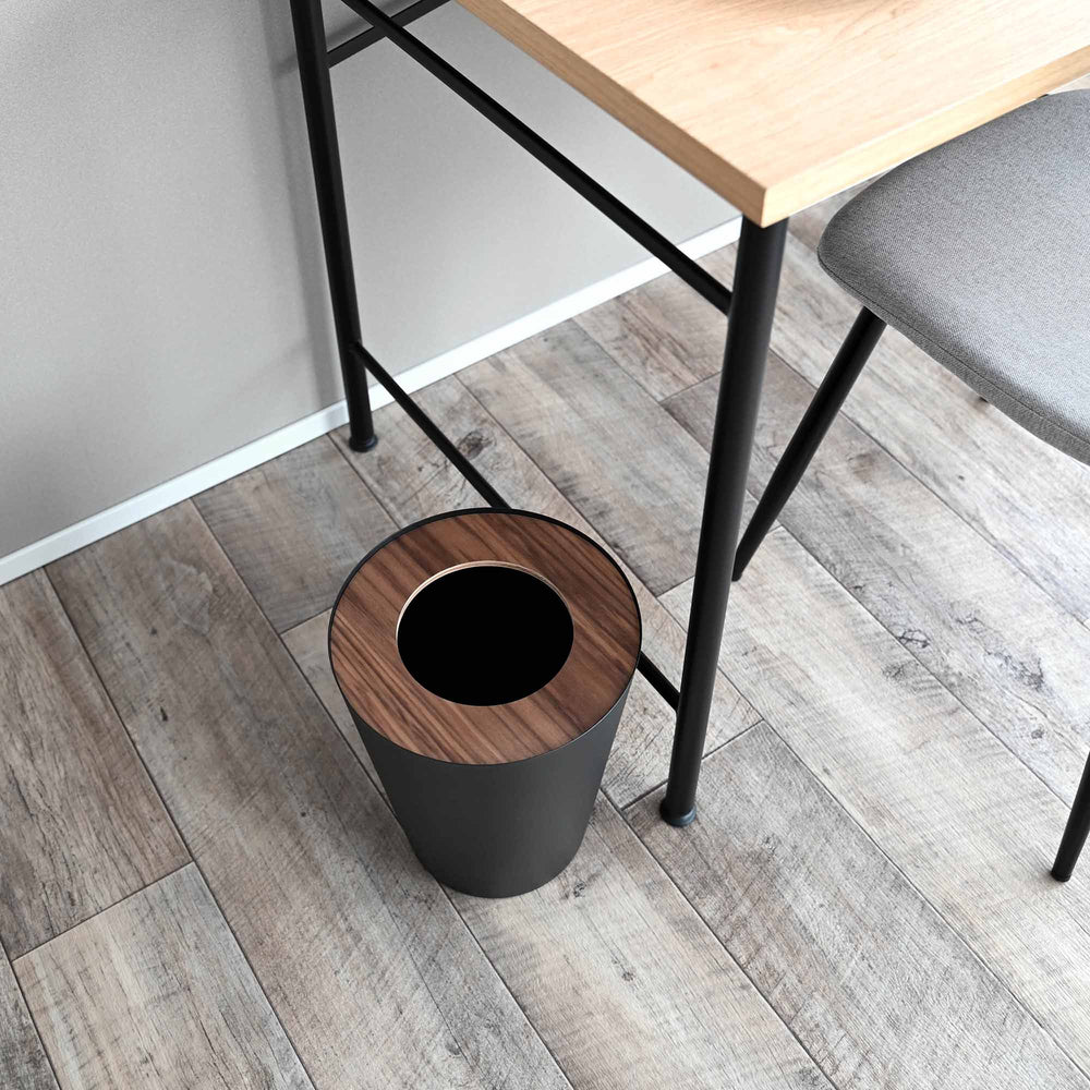 Trash Can - Round - Steel + Wood - Yamazaki Home