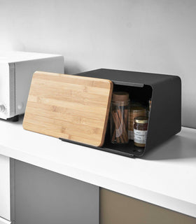 Bread Box with Cutting Board Lid - Steel + Wood view 10