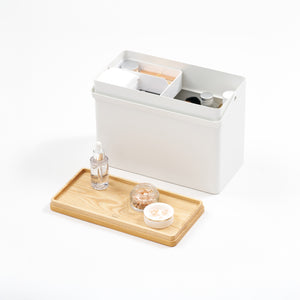 Yamazaki Home Odds-and-Ends Organizer with props, set against a white background.