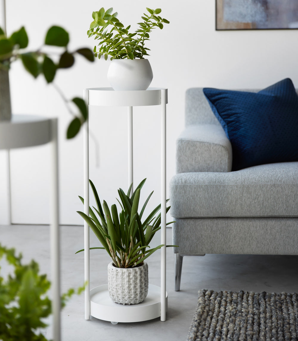 tiered indoor plant stand Two-Tier Rolling Plant Stand (28" H) - Steel