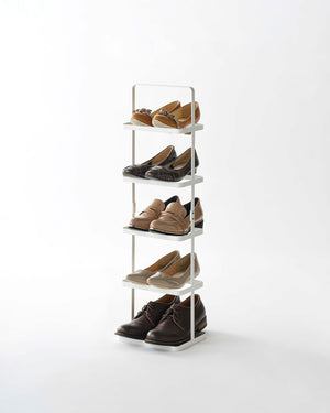 White Yamazaki shoe rack filled with shoe