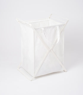 Side view of large Laundry Hamper with Cotton Liner by Yamazaki Home in white on a white background. view 18