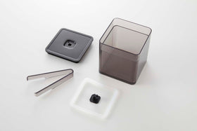 Disassembled black Vacuum-Sealing Food Container w. Tongs on white background by Yamazaki Home. view 28